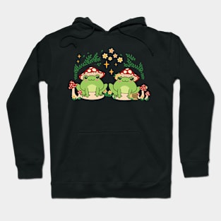 Kawaii CottageCore Aesthetic Couple of frogs with mushrooms Hoodie